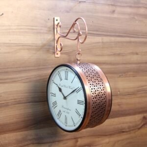 Antique Iron Wall-Mounted Station Clock (8 Inch) | Rustic Double-Sided Decor