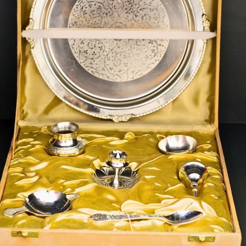 Deluxe Silver Pooja Thali Set (Super) | Complete Aarti Kit & Premium Gift - Image 3