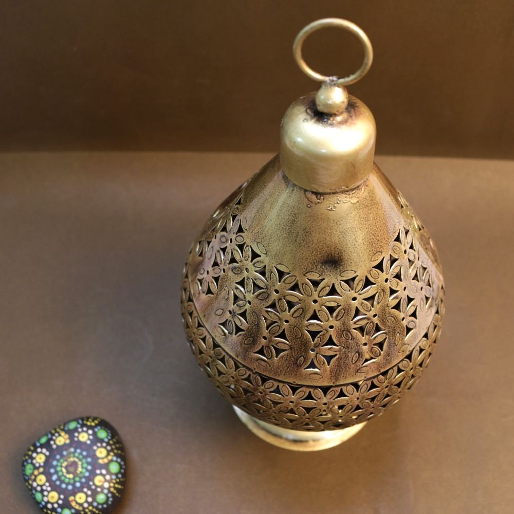 Silver Jali Table Lamp - 10 ′′ Moroccan Style Iron Lantern for Festive Decor - Image 2