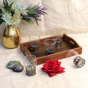 METAL FINISH GLASS SET OF 6 (NO TRAY)
