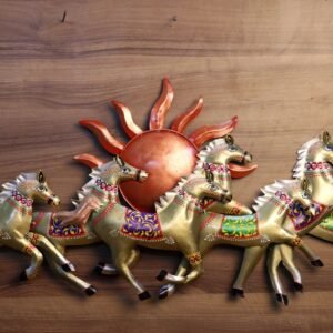 Golden Horses with Sun Wall Art