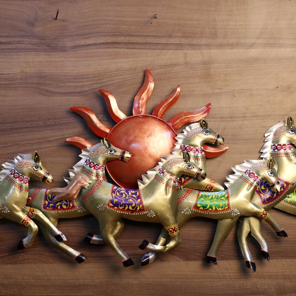 Golden Horses with Sun Wall Art - Image 2