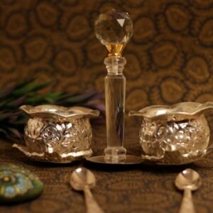 Pure Brass Serving Set with Crystal Stand | Luxury Festive Gift