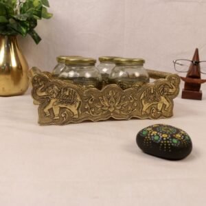 Golden Spice Rack with Elephant Design