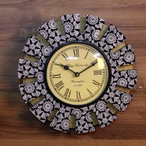 Wooden Wall Clock with Floral Design