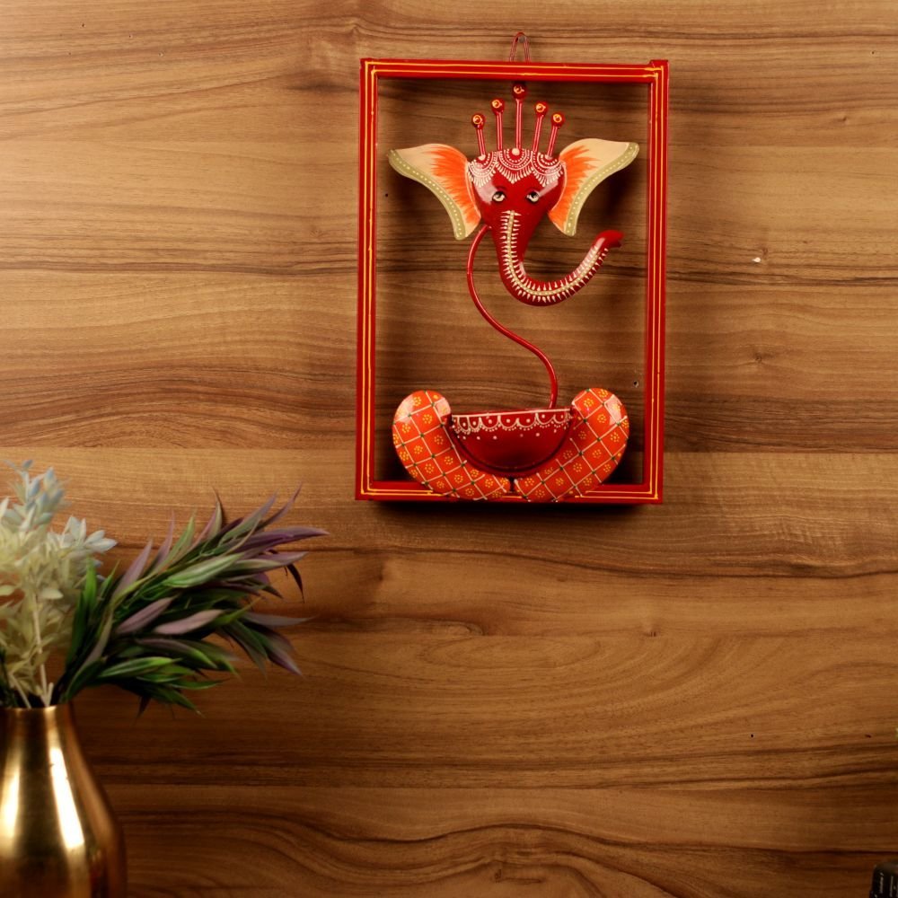 Hand-Painted Metal Ganesha Wall Hanging Diya | Auspicious Art and Lighting | Diwali Decor and Gift - Image 3