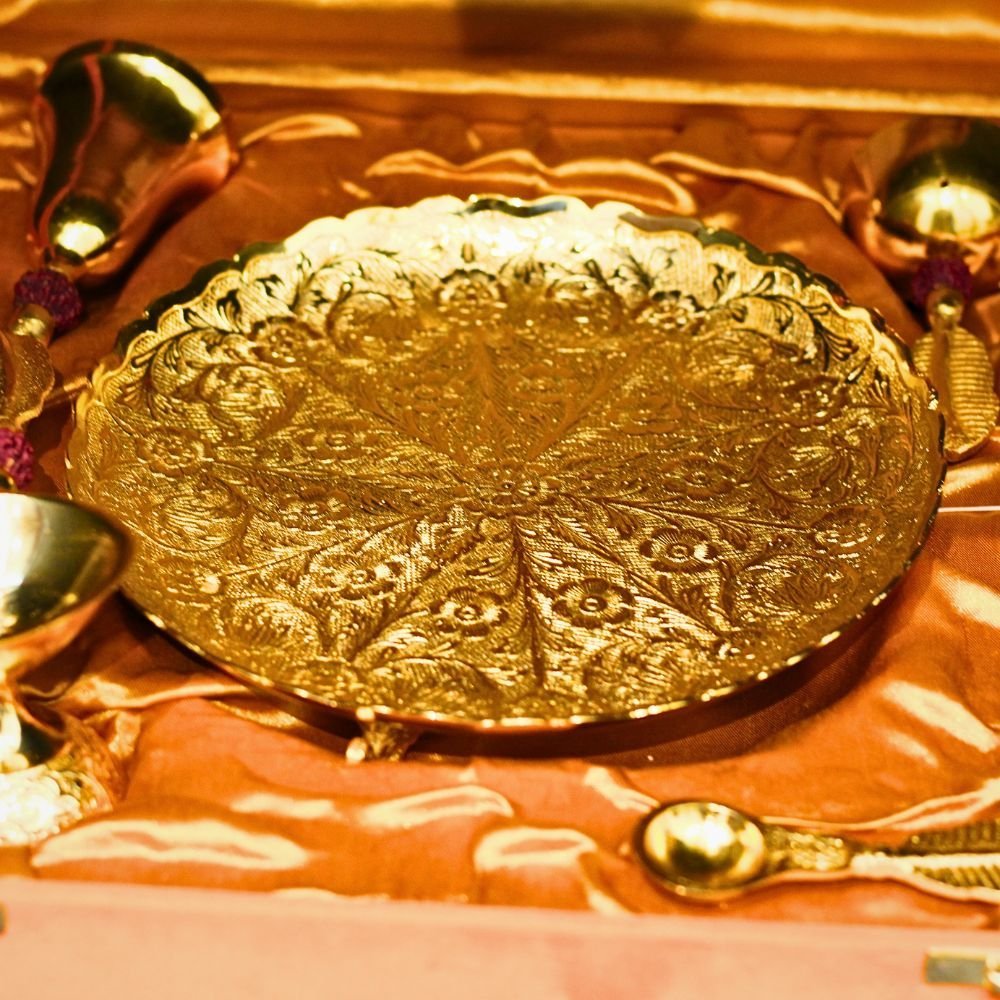 Deluxe Golden Brass Pooja Thali Set | Complete Puja Ritual Kit & Diwali Gift - Image 3