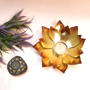 Two-Tone Metal Lotus Diya – 5 ′′ Iron Candle Holder for Festive Decor
