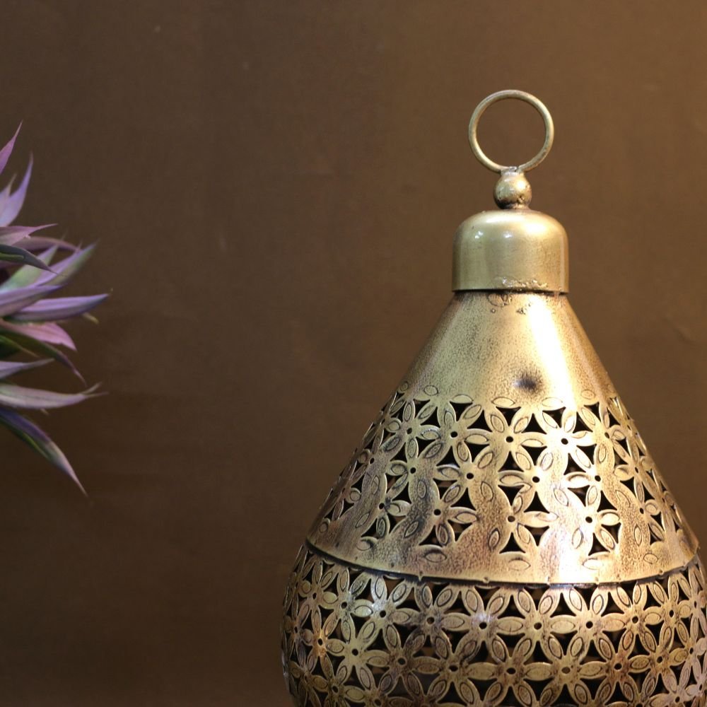 Silver Jali Table Lamp - 10 ′′ Moroccan Style Iron Lantern for Festive Decor - Image 3