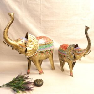 Set of 2 Hand-Painted Iron Elephant Figurines | Majestic Festive Decor Gift