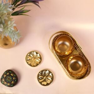 Golden Metal Canister Set with Tray – 9 ′′ Iron Serving & Storage Festive Decor
