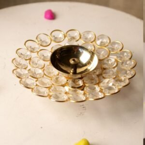 Crystal-Studded Golden Tealight Candle Holder – Elegant Festive Home Decor || Diwali Decor || Christmas Decor