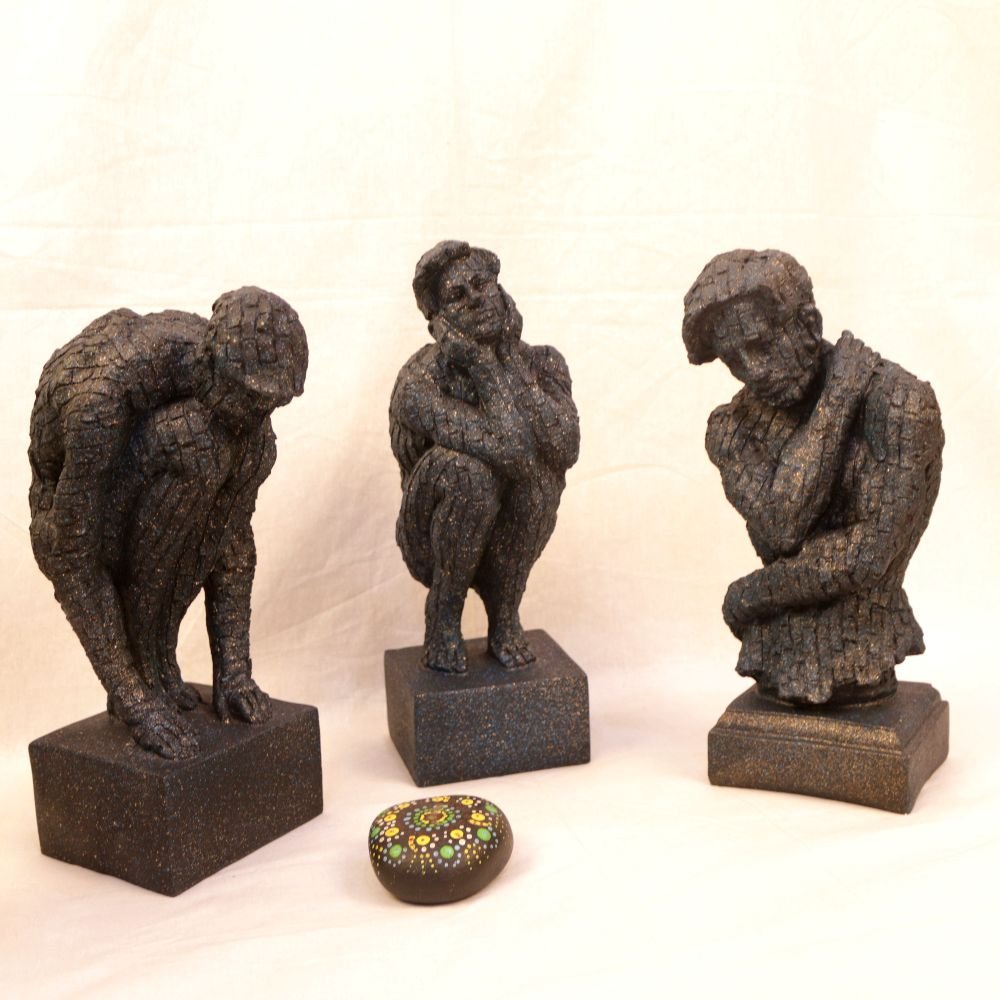 Set of 3 Abstract Resin Human Figurines (12 in) | Modern Minimalist Showpiece - Image 2