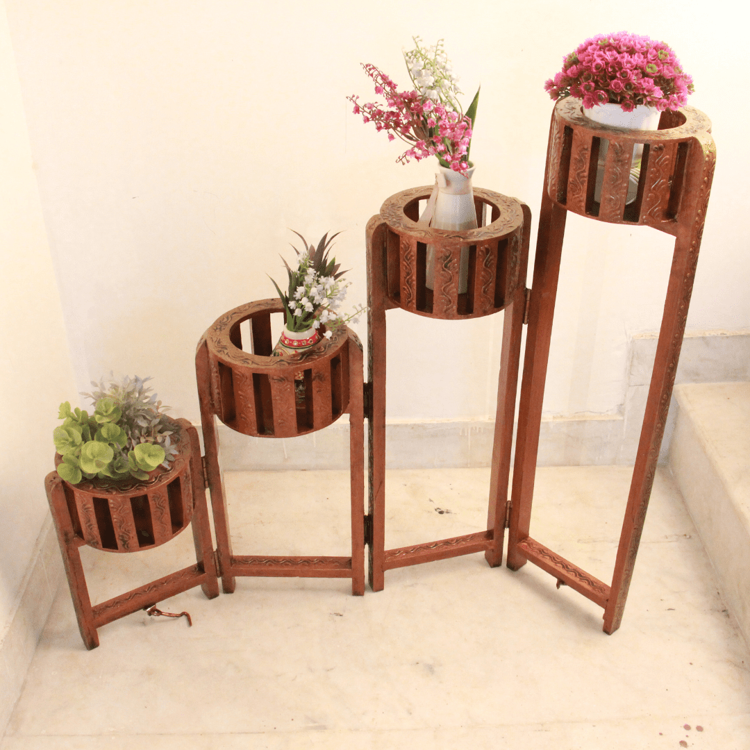 Painted Folding Flower Pot Round Stand - Image 3
