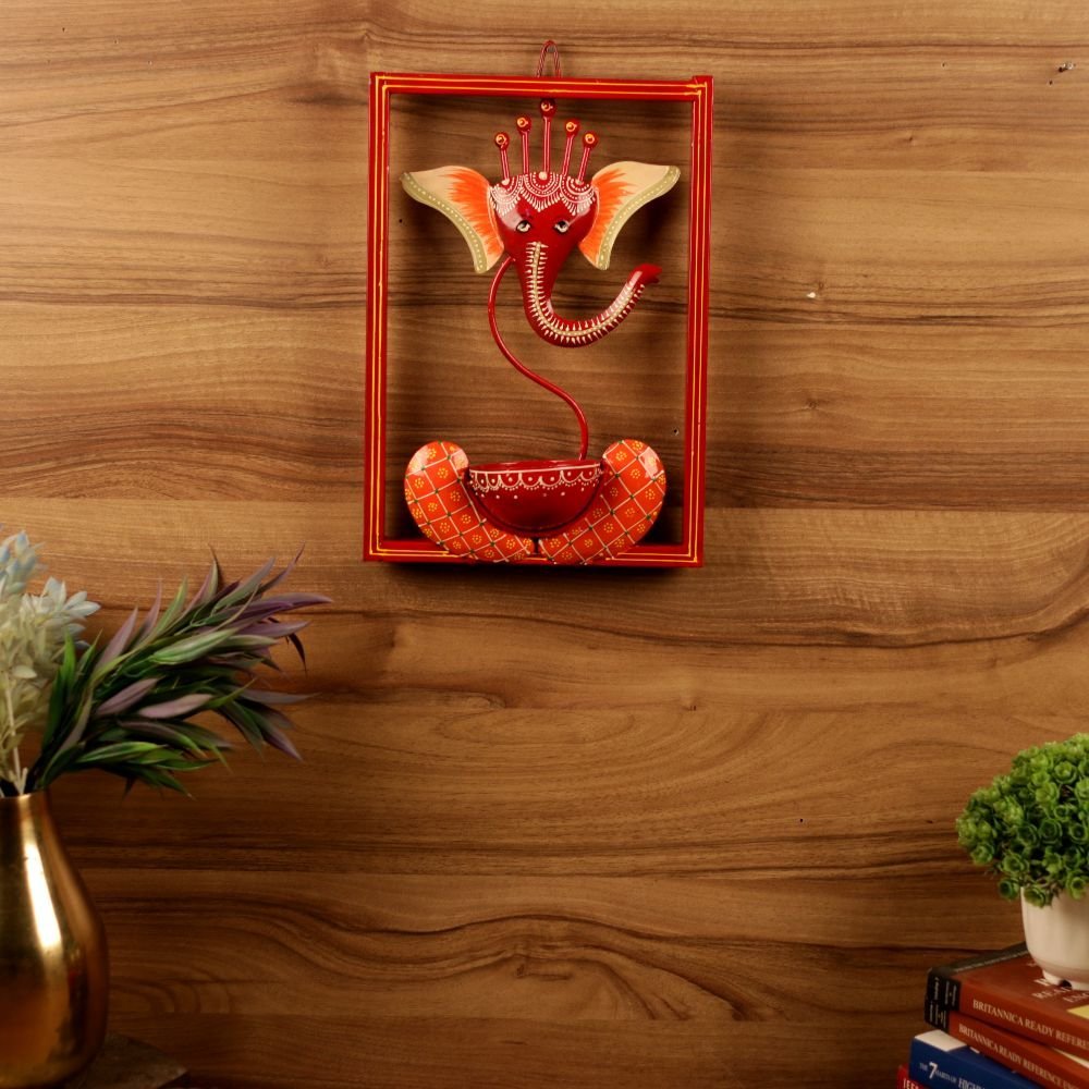 Hand-Painted Metal Ganesha Wall Hanging Diya | Auspicious Art and Lighting | Diwali Decor and Gift - Image 4