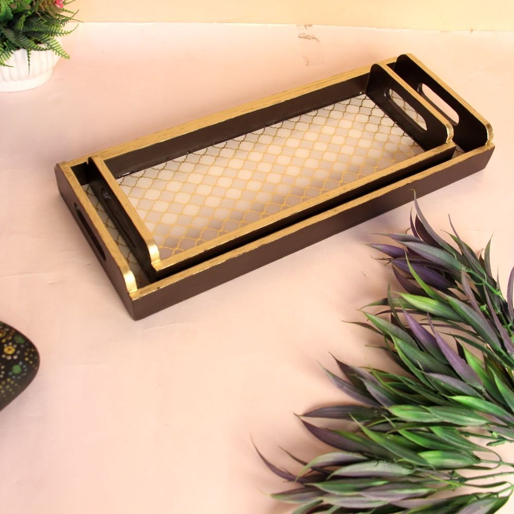 Handcrafted Wooden Serving Trays (Set of 2) | Decorative Food & Vanity Trays - Image 3