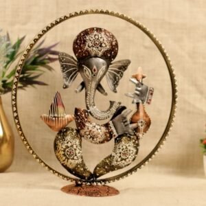 Hand-Painted Iron Ganesha in a Circular Frame | Auspicious Festive Decor