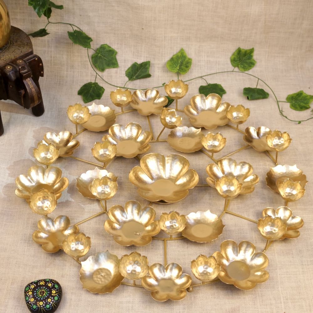 25 ′′ Grand Golden Flower Tea Light Garland - Iron Centerpiece for Diwali Lighting - Image 3