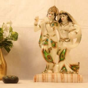 Radha Krishna Idol with Peacock Accents for Home Temple and Religious Gifts