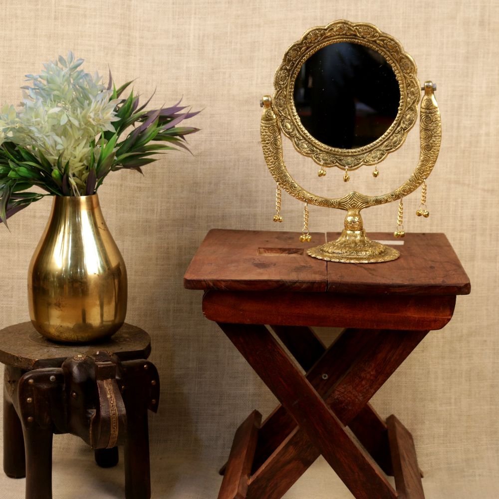 Brass Tabletop Mirror with Intricate Design - Image 3