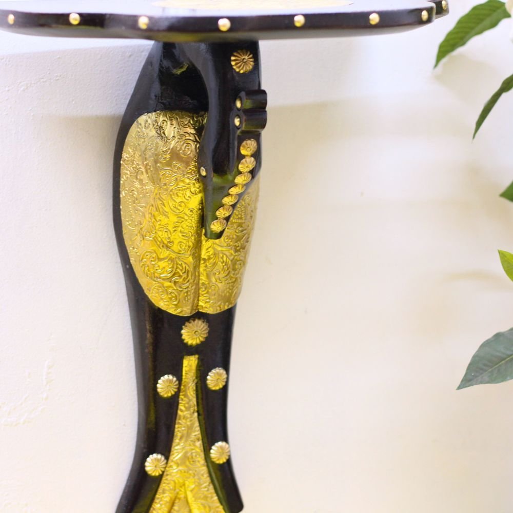 Wooden and Brass Peacock Wall Shelf - Image 2