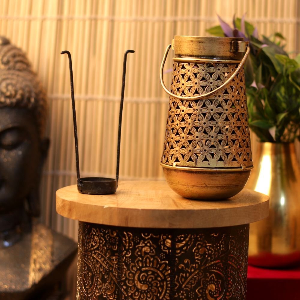 Rustic Golden Jali Tea Light Lantern - 7.5 ′′ Iron Lamp for Festive and Corporate Gifting - Image 3