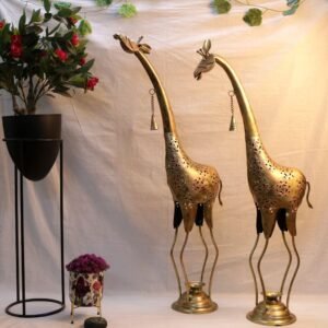 Tall Golden Giraffe Lantern Set – 38 ′′ Iron Festive Lamp with Decorative Bell