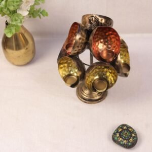 Hammered Metal Cluster Candle Stand – 14  ′′   Iron Festive Lamp for Diwali Decor