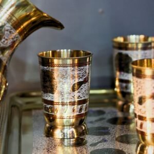 Brass Jug Set With 4 Glass and Sqaure Tray