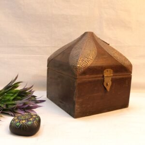 Handcrafted Square Wooden Keepsake Box | Brass Medallion and Inlay Work