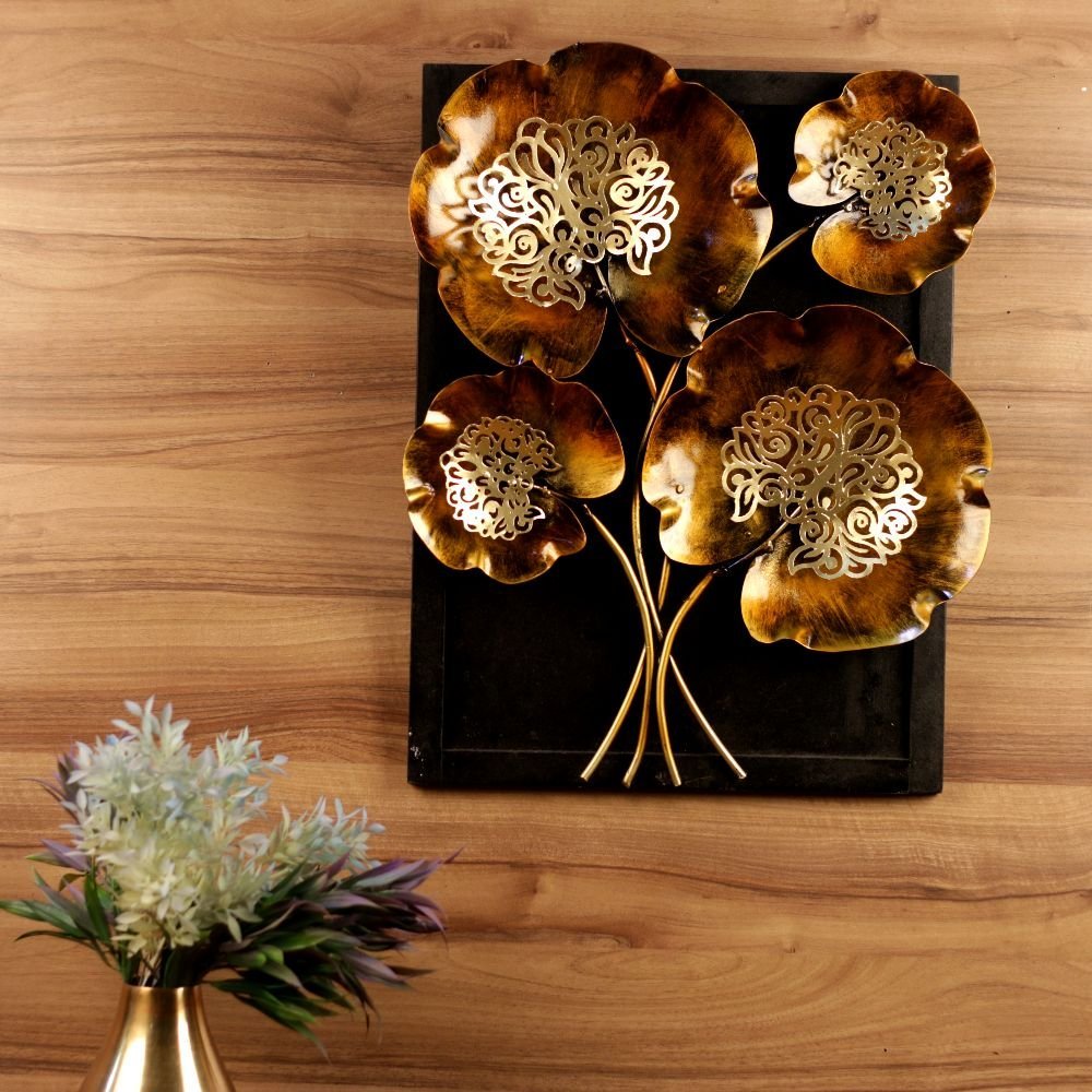 Iron Floral Wall Art with Wooden Frame - Image 2