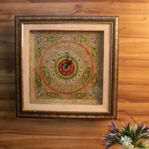 Marble and Wooden Wall Clock with Peacock Design