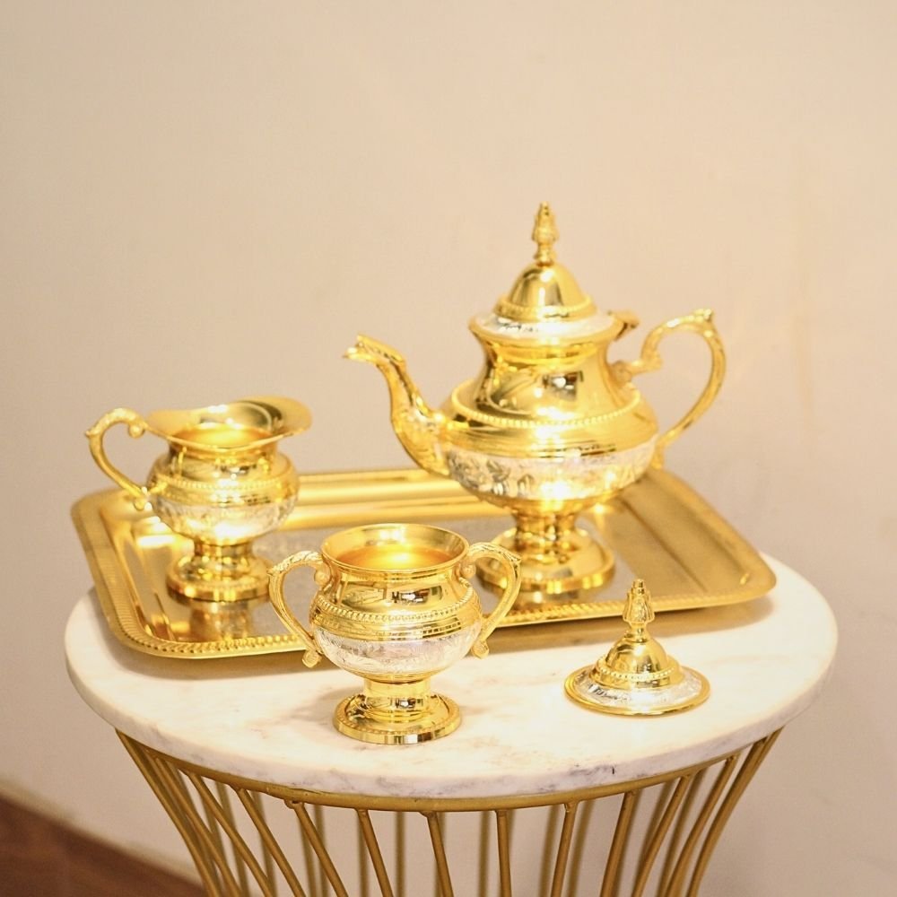 Brass Golden Jug Set W/2 Glass With Box - Image 3