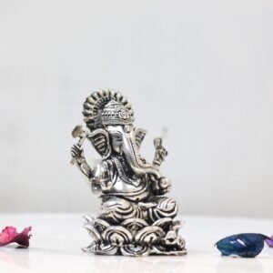 Auspicious Brass Silver Polish Ganesh Idol | Home Temple God Idols for Success & Diwali Puja