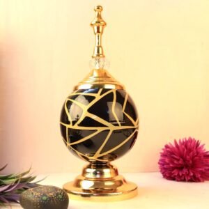 Modern Black & Gold Geometric Metal Decorative Urn 14 in | Contemporary Showpiece