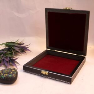 Square Wooden Jewelry Box with Marble Inlay | Traditional Trinket Storage