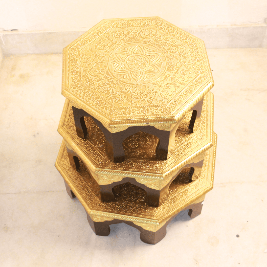 Brass Octornal Chowki Set of 3 - Image 2