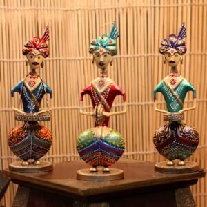 Set of 3 Hand-Painted Musician Dolls – 12  ′′   Iron Rajasthani Folk Art Figurines