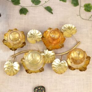 22 ′′ Golden Lotus Wall Candle Holder – Large Iron Vine for Festive Lighting