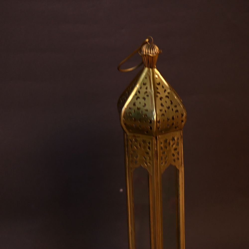 Tall Column Metal Lantern - 16 ′′ Golden Iron Floor Lamp for Festive Decor - Image 2