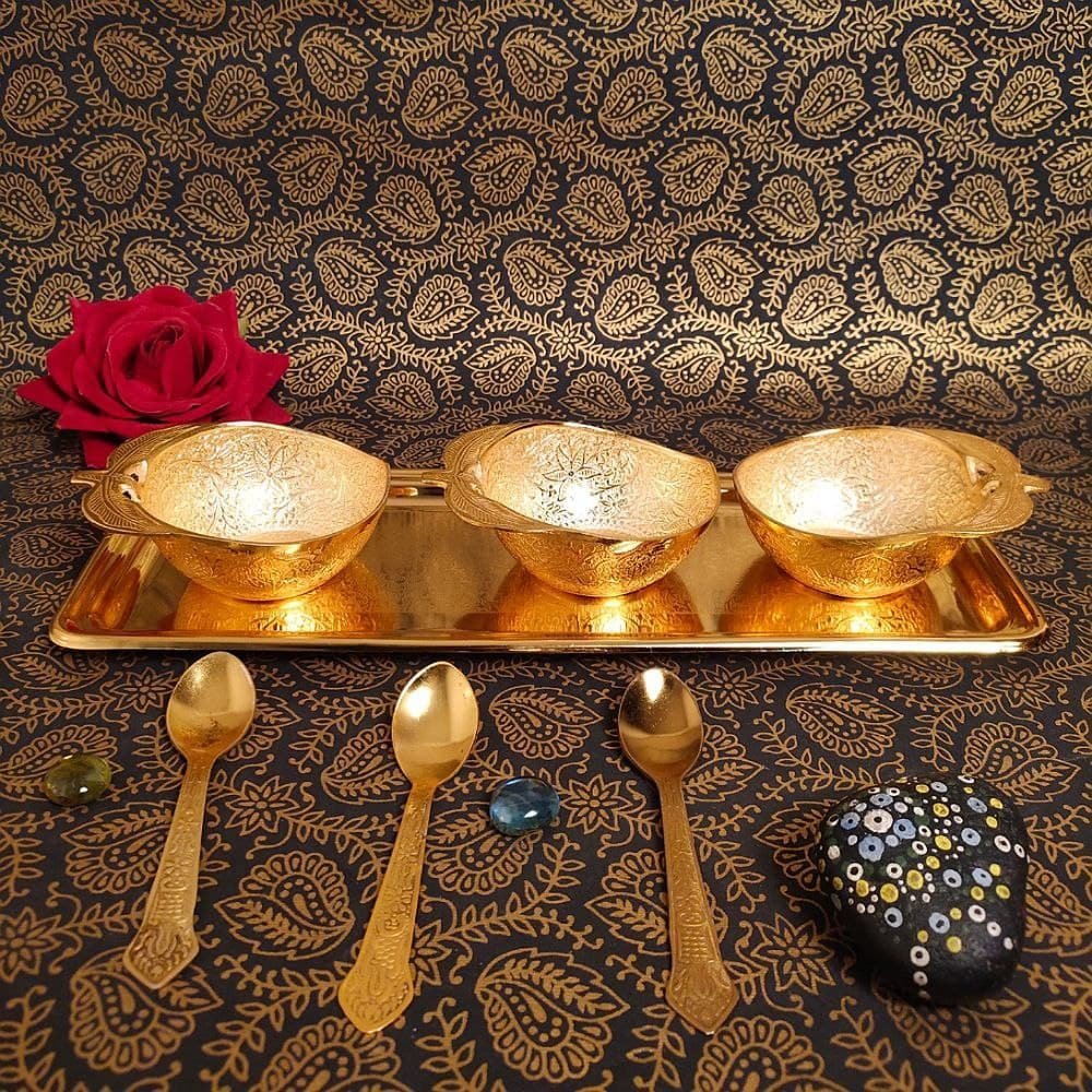 Pure Brass Double Serving Set | Elegant Festive Gifting Platter - Image 2