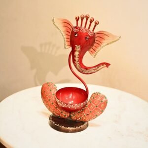 Hand-Painted Ganesha Tea Light Holder – 10 ′′ Iron God Idol Decor