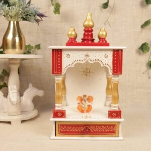 Hand-Painted Wooden Mandir – 15 ′′ Tabletop Home Temple for Auspicious Decor