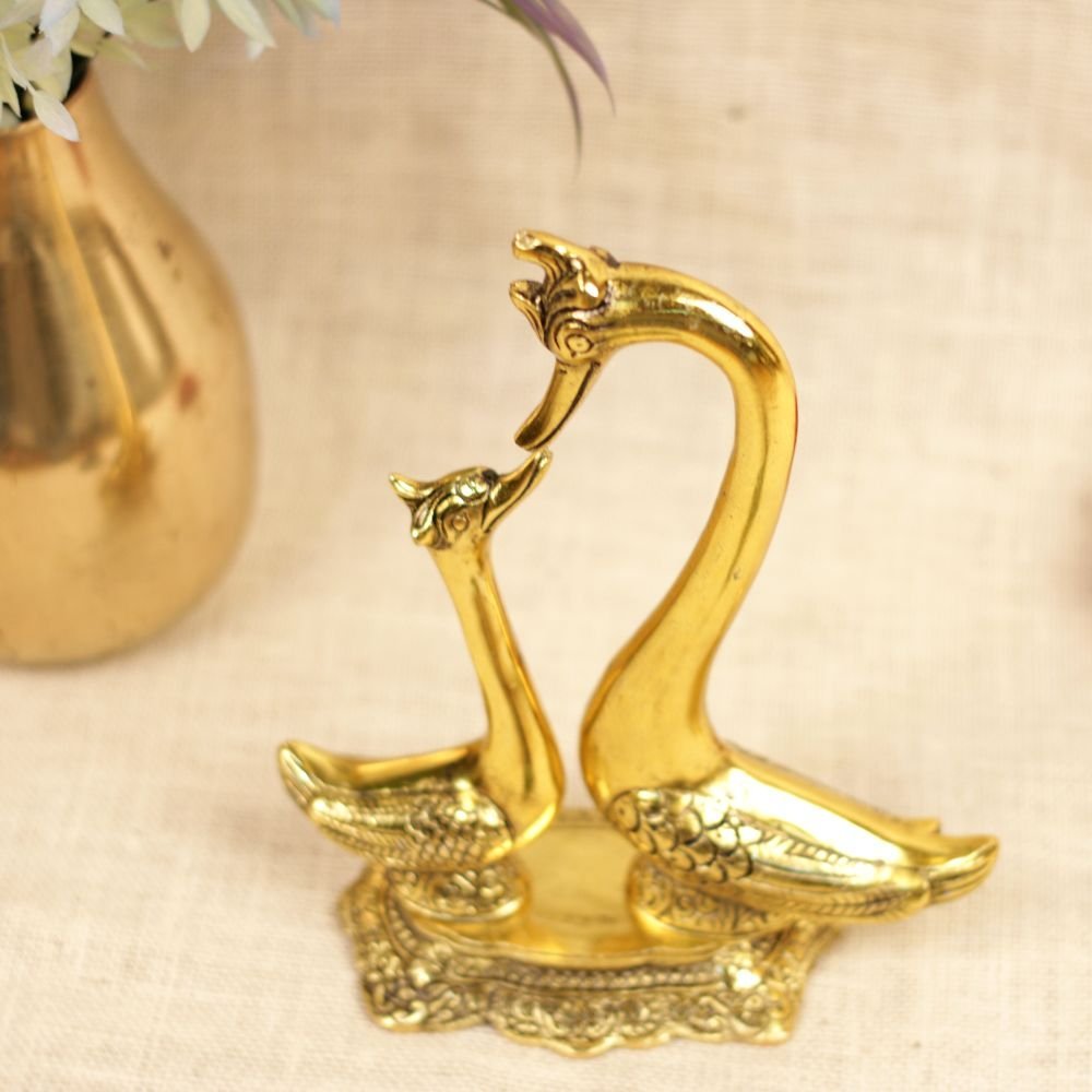 Elegant Gold Metal Love Swan Couple Statue (9 Inch) | Romantic Home Decor & Anniversary Gift - Image 2