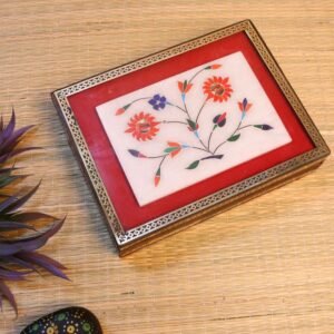 Wooden Jewelry Box with Marble Inlay (9×6-Inch) | Mughal Art Treasure Chest