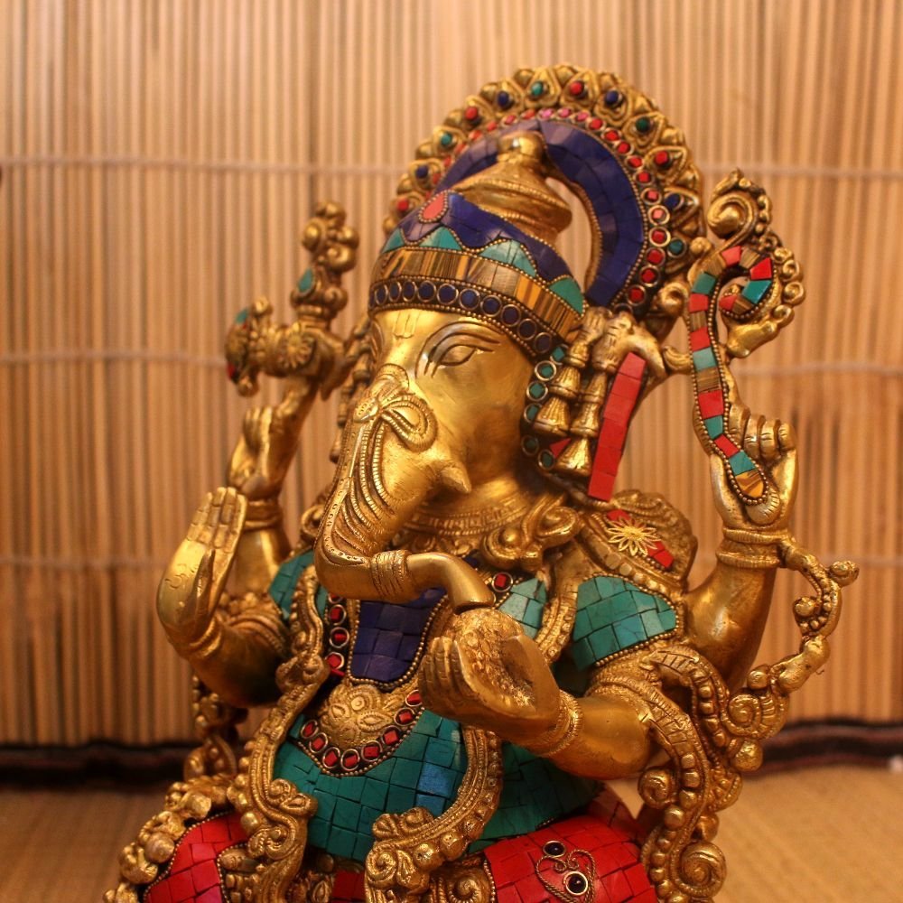 Brass Stone Ganesh - Image 2