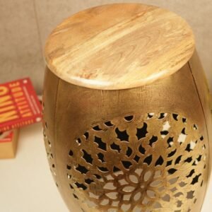 Handcrafted Iron Lantern Stool (17.5 Inch) | Jali Cutout Design & Statement Decor