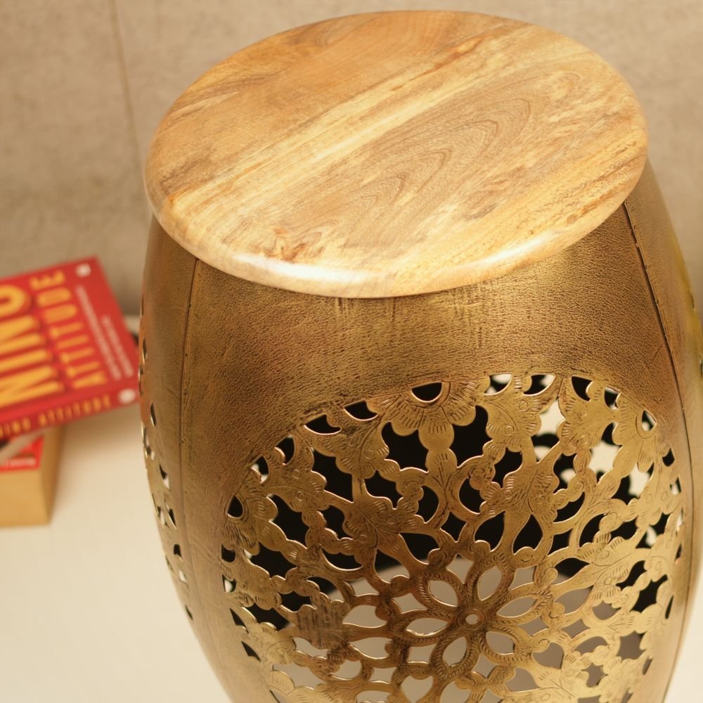 Handcrafted Iron Lantern Stool (17.5 Inch) | Jali Cutout Design & Statement Decor - Image 2