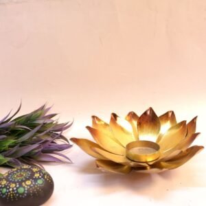 Two-Tone Metal Lotus Diya – 5 ′′ Iron Candle Holder for Festive Decor