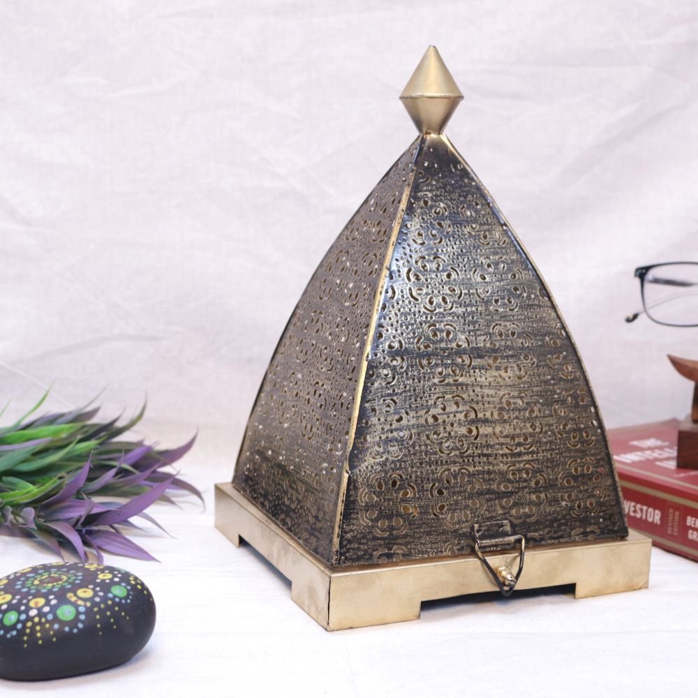 Elegant Brass & Black Metal Pyramid T-Light Holder | Designer Decorative Lantern | Diwali Decor | Chritmas Decor - Image 3
